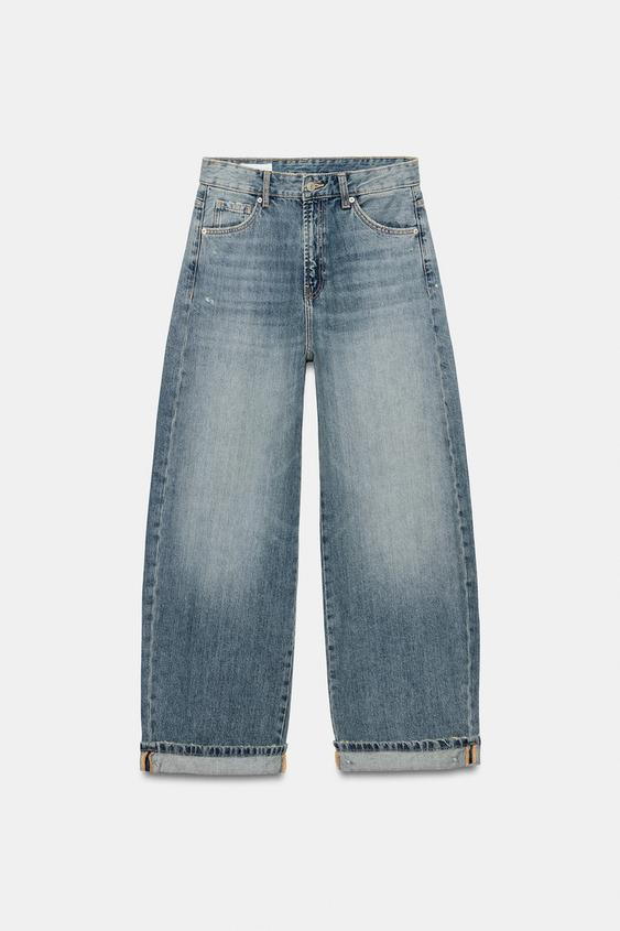 Zara - Trf Mid-Rise Baggy Folded Jeans - Ecru - 25 (Ca 0) - Woman | Zara Canada
