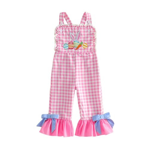 Mieeyali Toddler Baby Girl Easter Outfit Overalls Bunny Egg Romper Cute Smocked Gingham Bell Bottom Suspender Jumpsuit (Pink Egg, 4-5 Years) | Amazon (US)