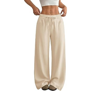 SEMARO Womens Casual Linen Wide Leg Pants Flowy Drawstring High Waist Palazzo Beach Vacation Trou... | Amazon (US)