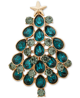 Anne Klein Gold-Tone Tonal Stone Christmas Tree Pin - Macy's | Macy's