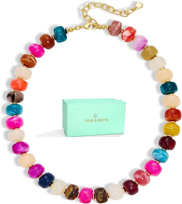 LILIE&WHITE Mothers Day Gifts for Mom Daughter Resin Chunky Beaded Necklace for Women Minimalisti... | Amazon (US)