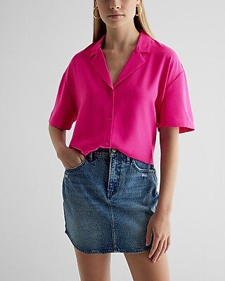 Short Sleeve Button Front Boxy Shirt | Express