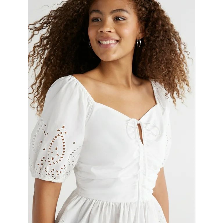 Free Assembly Women’s Cotton Ruched Eyelet Halter Top, Sizes XS-XXL | Walmart (US)