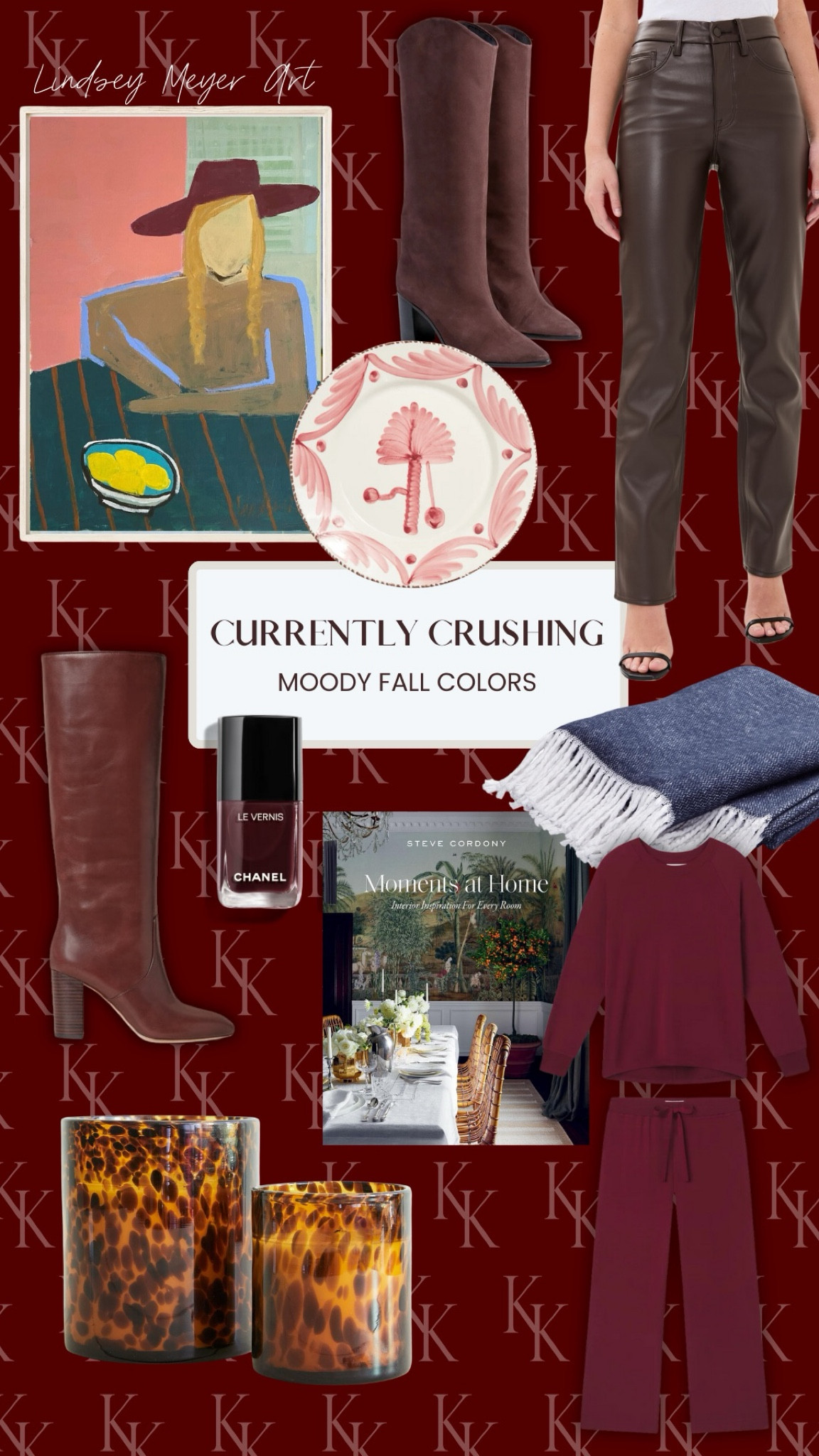 Items I’m currently loving this fall - rich fall colors like brown, burgundy, and navy. Tortoise hurricane candles, brown leather pants, burgundy comfy lounge set, and classic tall brown boots to complete your fall outfit.

#LTKSeasonal #LTKHome #LTKStyleTip