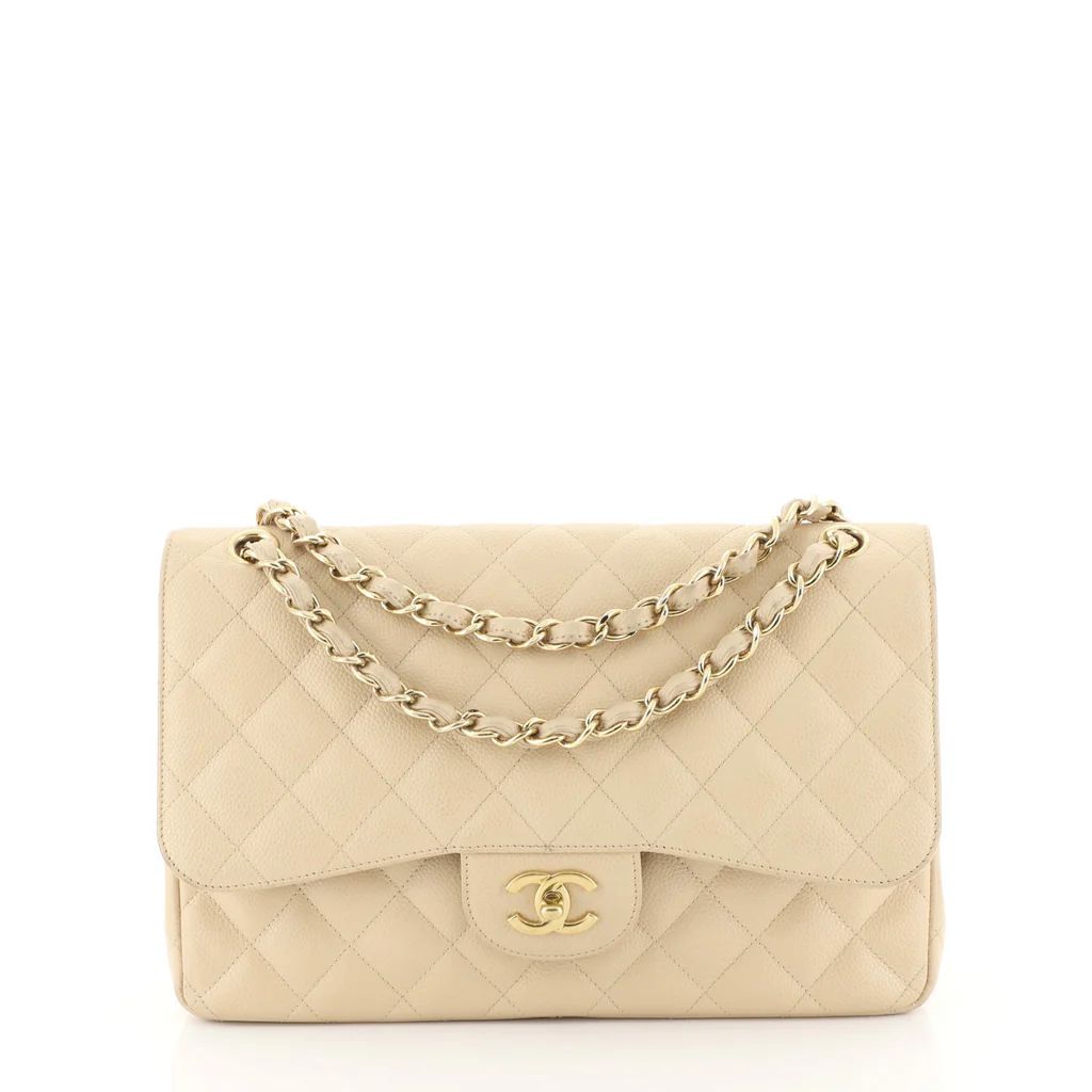 Chanel Classic Double Flap Bag Quilted Caviar Jumbo Neutral 449223 | Rebag