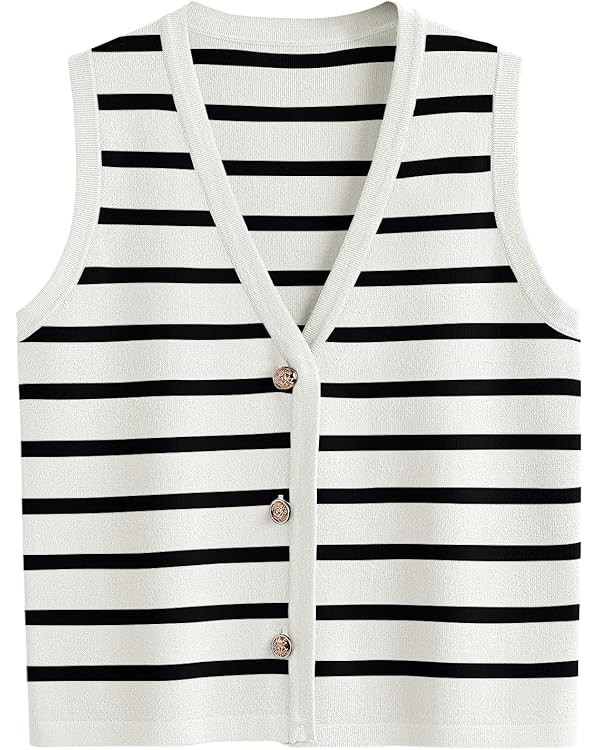 LILLUSORY Vest for Women Striped Dressy Tops Cropped Tank Tops 2024 Summer Sleeveless Button Up C... | Amazon (US)