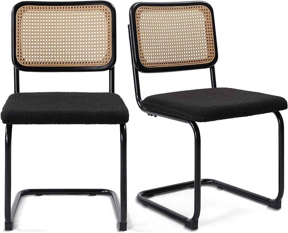 KROFEM Modern Cesca Cane Dining Chairs, Set of 2, Handwoven Rattan Cane Back, Chrome Base, Uphols... | Amazon (US)