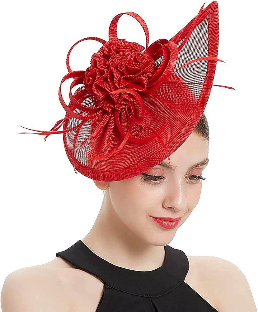 Women Sinamay Fascinators Derby Tea Party Wedding Flower Feathers Headpiece with Headband Clips | Amazon (US)