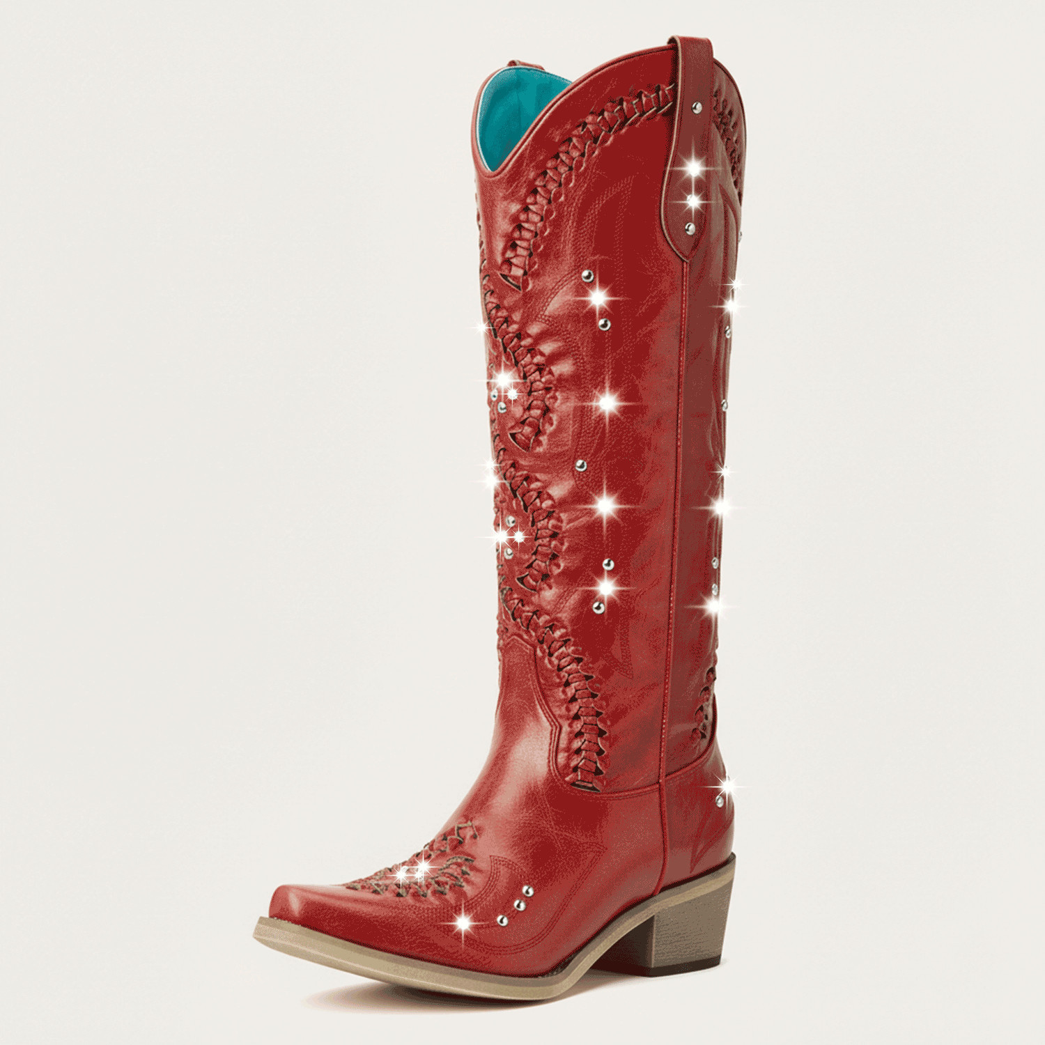 The Kitty - Red Snip Toe Rhinestone Cowgirl Boots with Cutout Woven | REDTOP