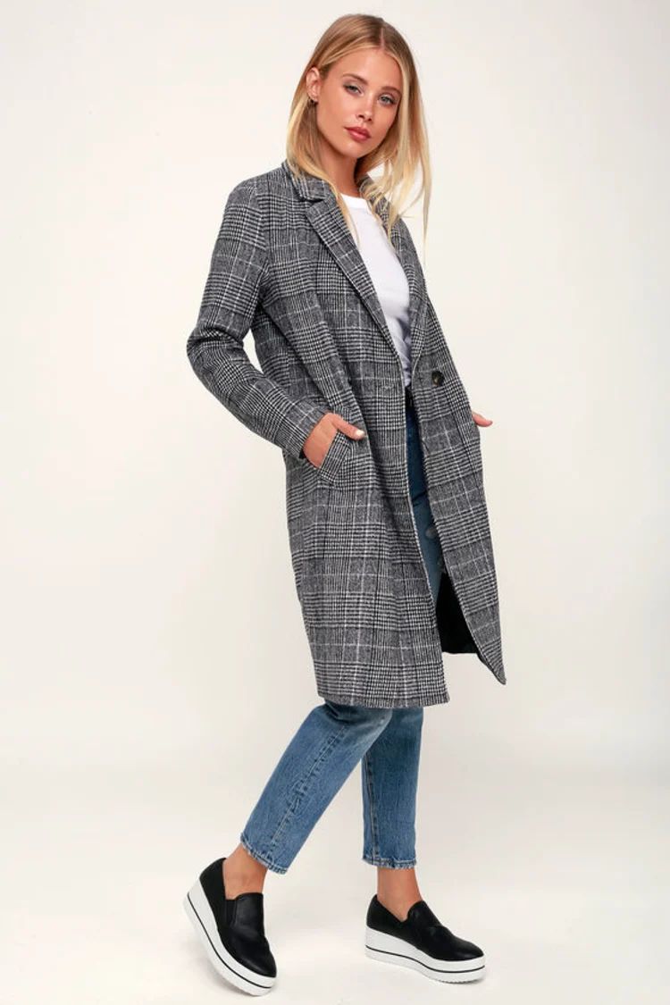 Chilly Out Black and White Glen Plaid Long Coat | Lulus (US)