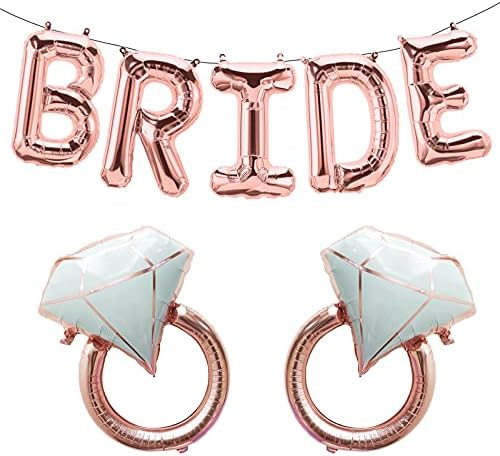 Gifloon Large Bride Balloons Rose Gold with 2 PCS Ring Balloons for Bridal Shower Bachelorette En... | Amazon (US)