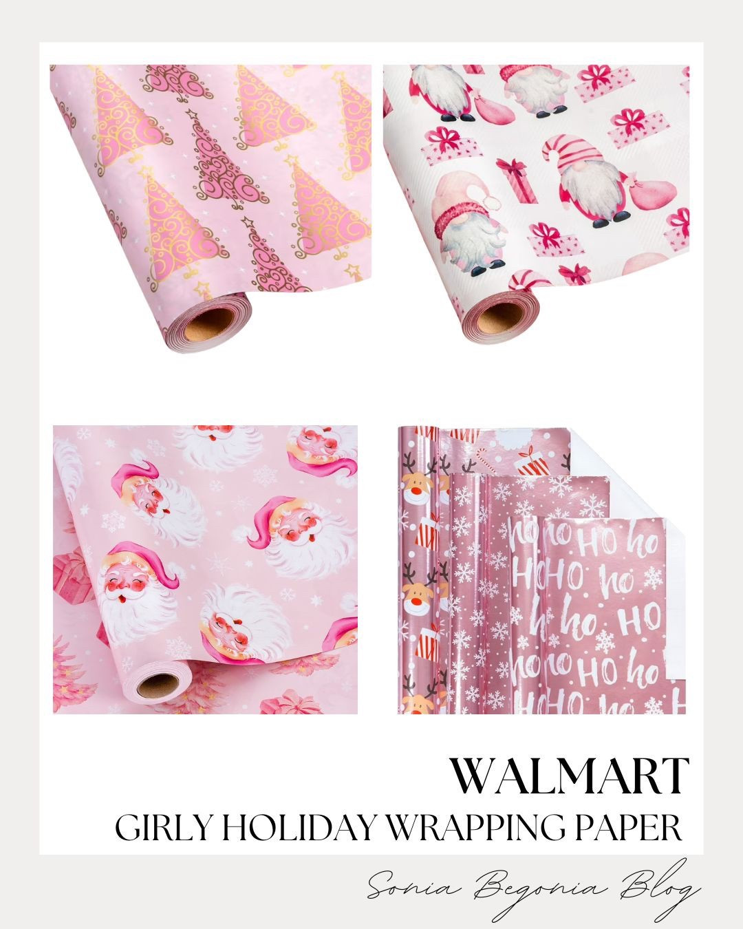 Pretty in pink holiday vibes 🎀✨
These girly holiday wrapping papers from Walmart are the cutest way to wrap your Christmas gifts this season — and they’re all under $15! 🎅💗

From pink Santa prints to sparkly trees and festive gnomes, these budget-friendly rolls bring a fun, feminine touch to your holiday decor. Perfect for creating a cohesive, pastel Christmas aesthetic under the tree. 🎄🎀

Shop these Walmart wrapping paper finds now before they sell out! 💕

⸻

#WalmartFinds #WalmartHoliday #WalmartChristmas #WalmartDecor #HolidayWrappingPaper #ChristmasGiftWrap #PinkChristmas #GirlyChristmas #HolidayAesthetic #ChristmasInspo #GiftWrapIdeas #WalmartDeals #BudgetFriendlyFinds #HolidayDecorIdeas #FestiveWrappingPaper #CuteChristmasDecor #Under15Finds #AffordableChristmas #HolidayGiftIdeas #WalmartStyle #ChristmasVibes #HolidaySeasonDecor #PrettyInPinkChristmas #PastelChristmas #SoniaBegoniaBlog

#LTKSeasonal #LTKFindsUnder50 #LTKHoliday