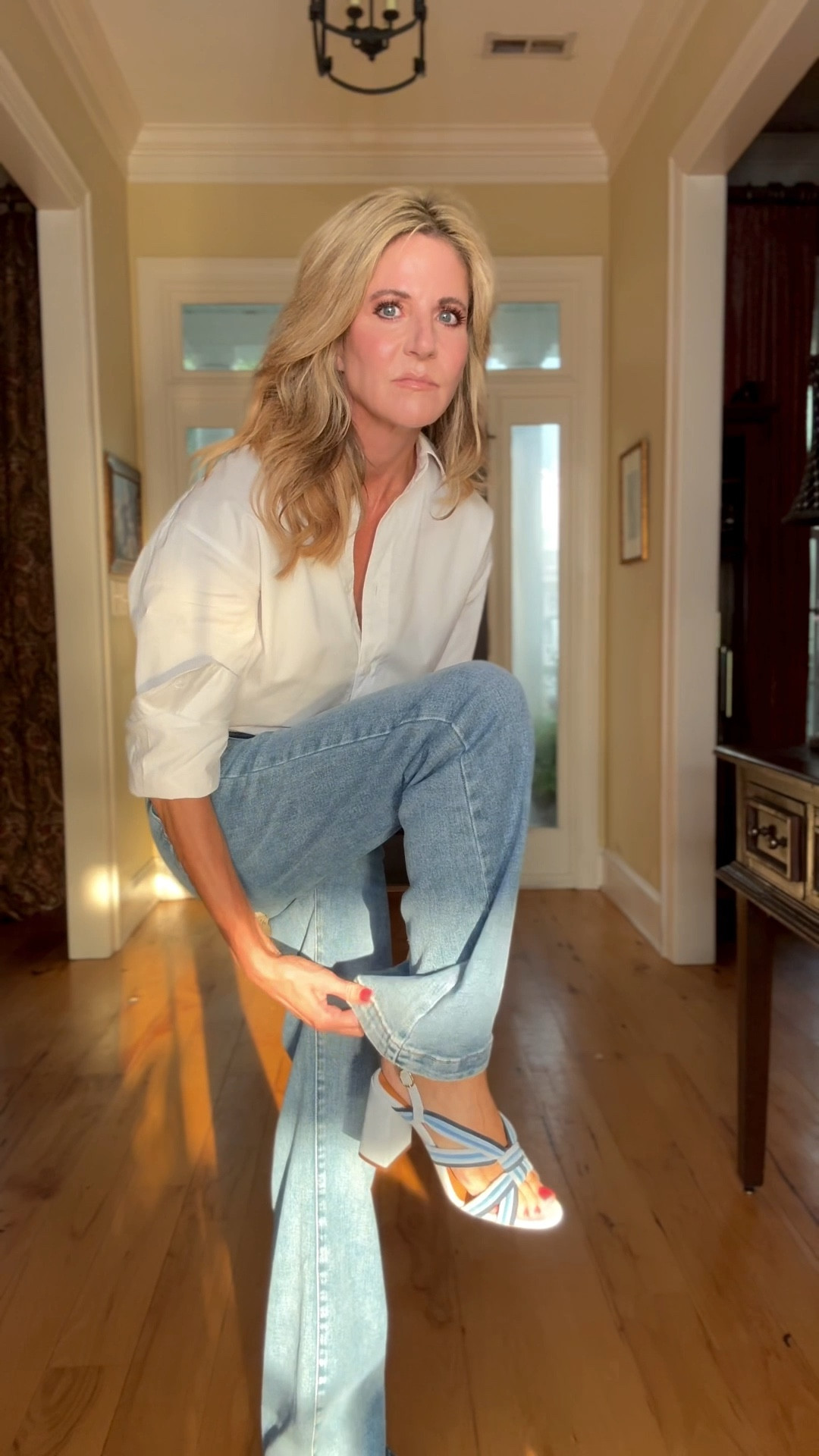 I have ALWAYS loved clothes. ALWAYS. Fashion is such a big part of who I am. I love expressing myself through style. But I have not always understood my style. 

For so long, I thought that to be stylish, I had to be wearing the latest trends, and basically what everybody else was wearing. Don’t get me wrong, I LOVE a good trend. But I finally realized I had to incorporate the trends to fit my own style and what I felt good in. 

For example, when the prairie dresses were so popular, I bought a few of them. And I felt absolutely ridiculous in them. I can remember having one on at an event, and all I wanted to do was hide. So many of the other girls had them on and looked adorable. But I felt stupid. It wasn’t my style. Lesson learned. 

My point is, if you don’t feel confident in what you’re wearing, then you’re not showing up for yourself. So wear what makes YOU feel confident. And that means wear whatever the hell you want—as long as you feel good in it. Don’t worry about what everybody else is wearing. We are grown mature women now. We don’t have to worry about “fitting in” with the crowd. Just the opposite. We should be strong independent women who aren’t afraid to stand out!

Enough of my rant!! Don’t miss out on these jeans!! They are on sale until August 3rd for $43!!! They are TTS (I’m wearing the 25). This blouse from Sold Out NYC is a classic. It’s 100% cotton and feels like butter. I wish I had sheets that felt like this!  I’m in the XS (it’s oversized). 

#LTKOver40 #LTKStyleTip #LTKSaleAlert