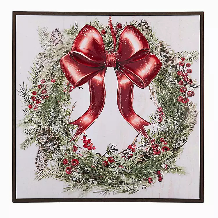 Frosted Wreath with Bow Framed Art Print | Kirklands Home | Kirklands