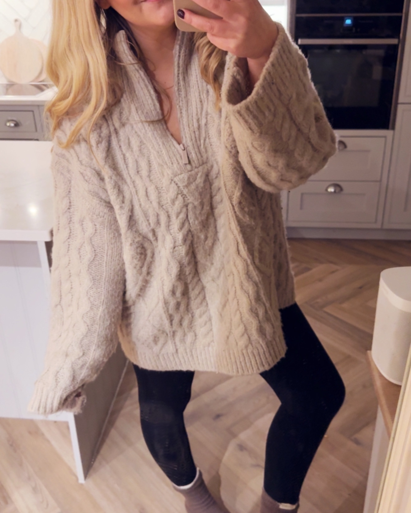 Cosy evening outfit cable knit jumper 
I’m wearing a 12-14 I’d say true to size but oversized fit 


#LTKuk #LTKfestive #LTKwinter