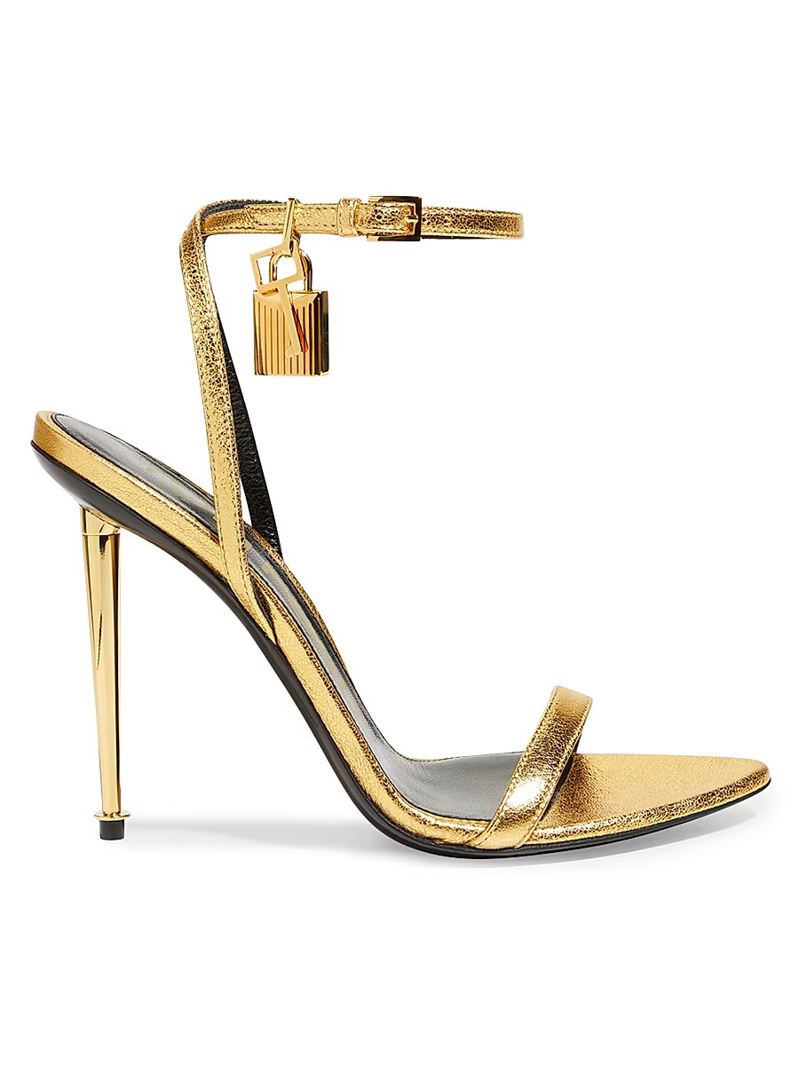 Women's Padlock 105 Leather Point-Toe Ankle-Strap Sandals - Gold - Size 9 | Saks Fifth Avenue