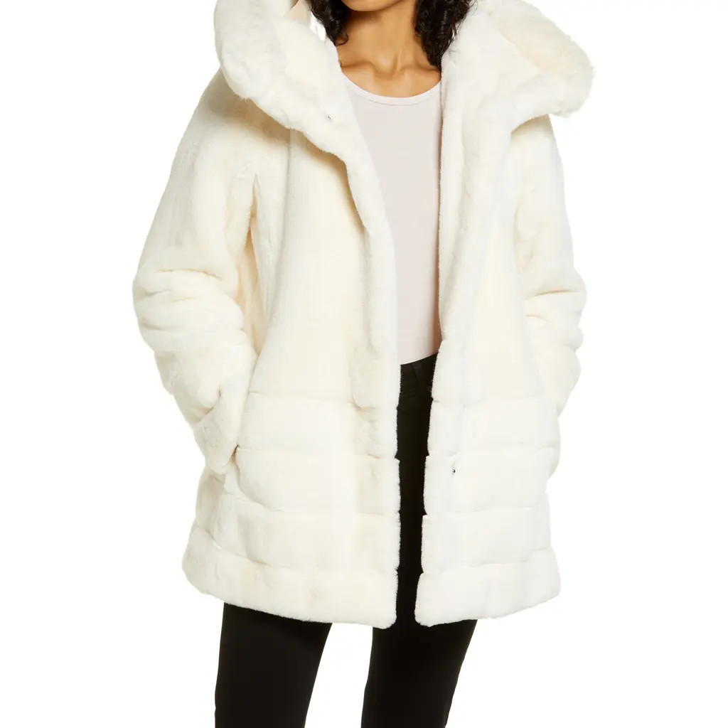 Gallery Hooded Faux Fur Coat in Cream at Nordstrom, Size Large | Nordstrom