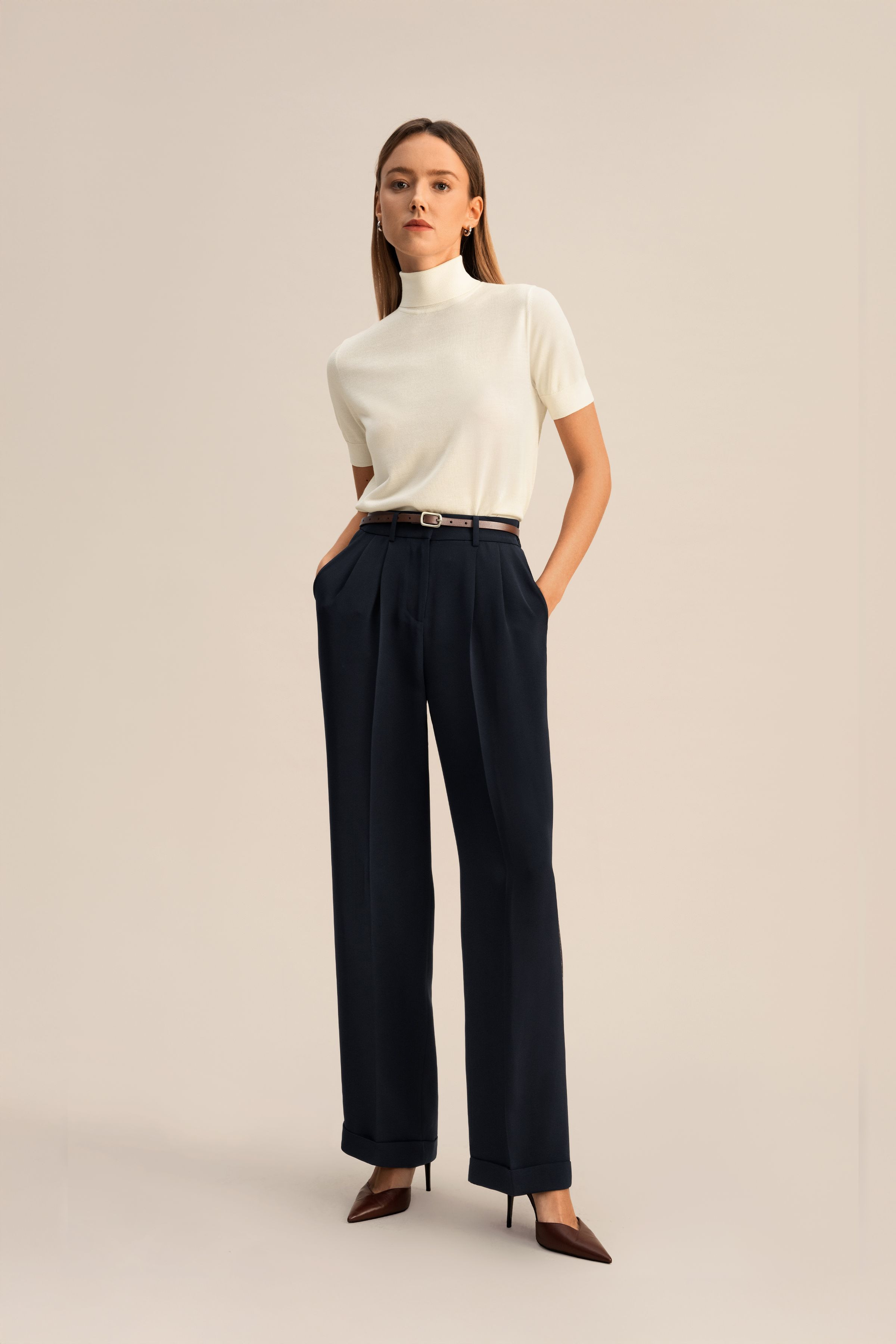 Timeless Pleated Wide-Leg Dense Silk Trousers | LilySilk
