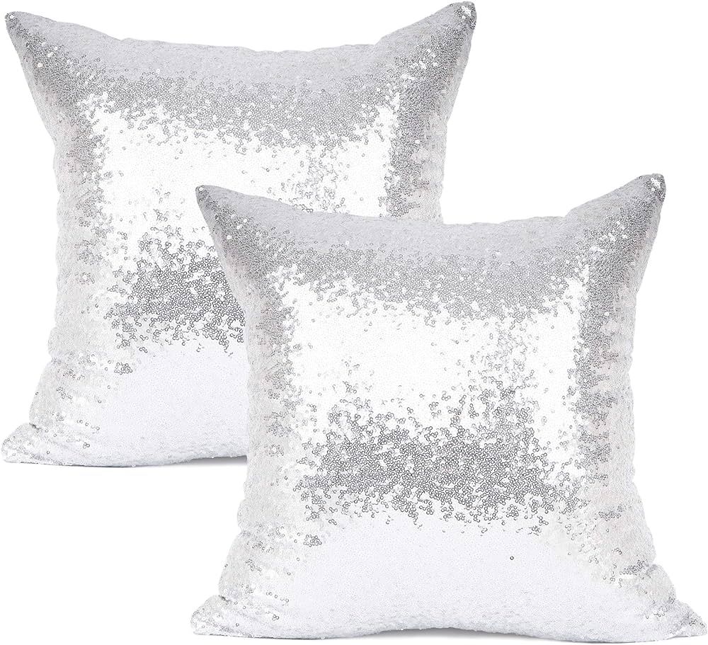 YOUR SMILE Pack of 2, New Luxury Series Silver Decorative Glitzy Sequin & Comfy Satin Solid Throw... | Amazon (US)