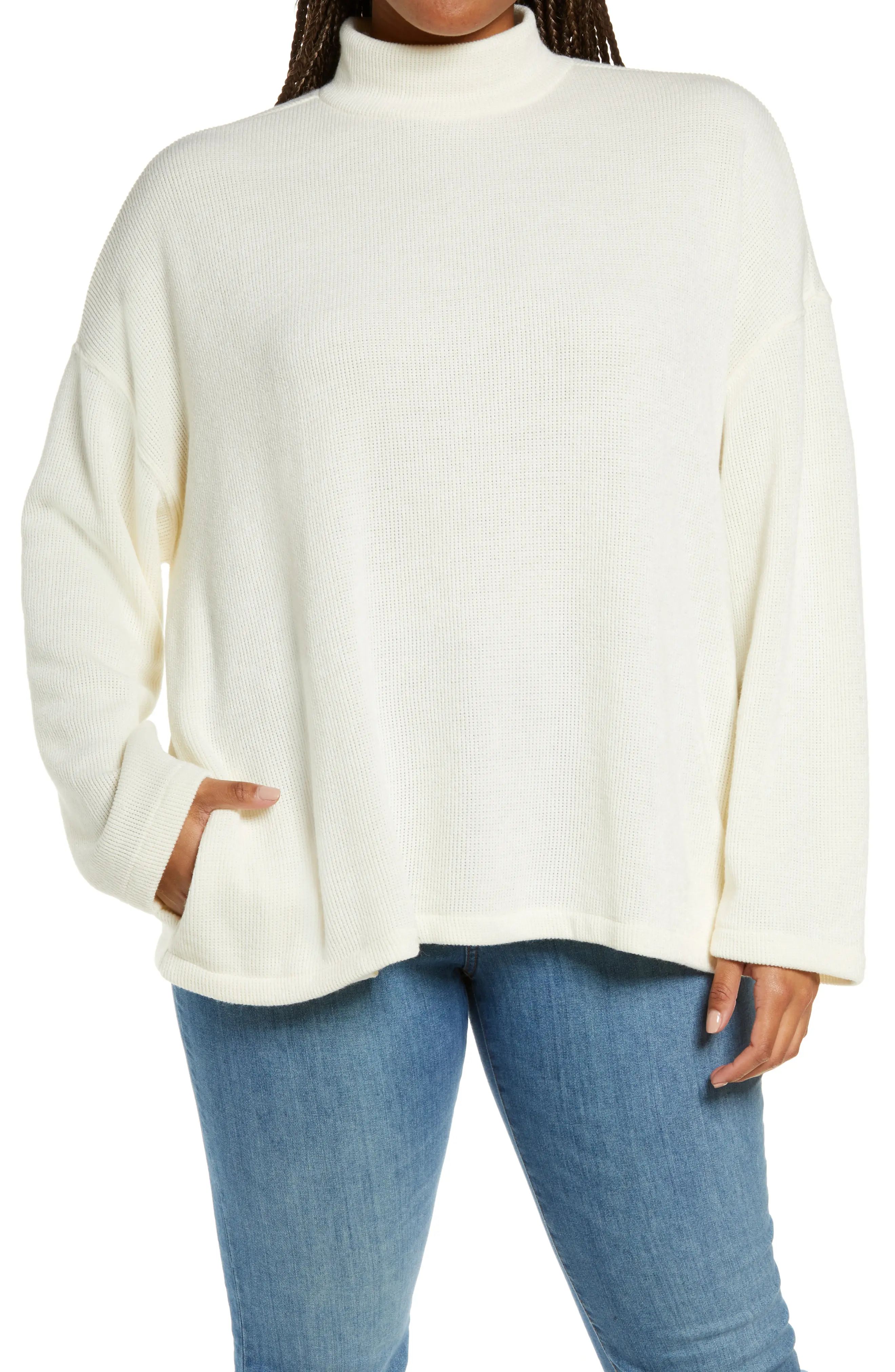 Madewell Mock Neck Button Back Top in Antique Cream at Nordstrom, Size 2X | Nordstrom