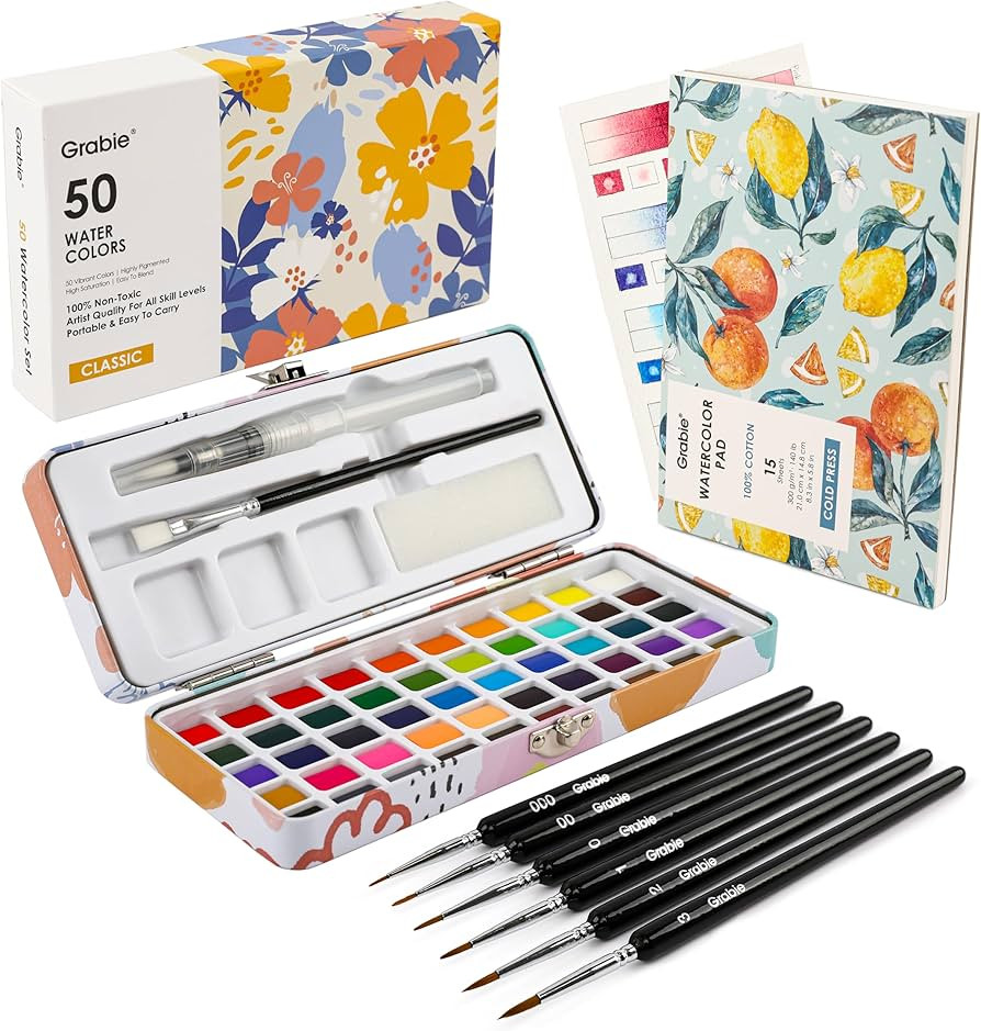 Grabie Watercolor Paint Set 50 Colors in Portable Box with Water Color Pallet, Watercolor Papers ... | Amazon (US)