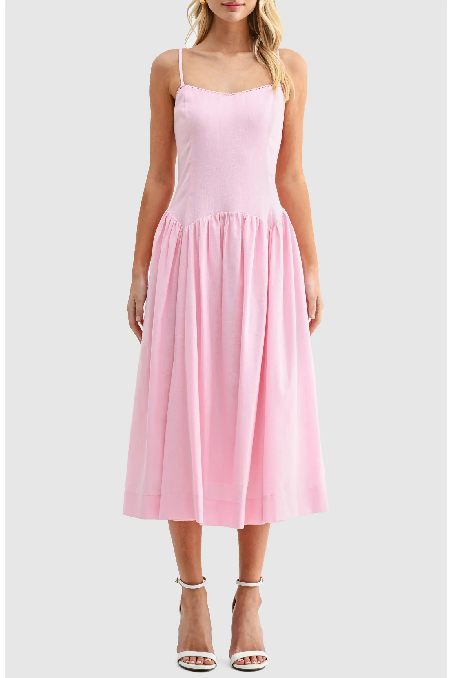 Drop Waist Cotton & Linen Midi Dress (Women) | Nordstrom | Nordstrom