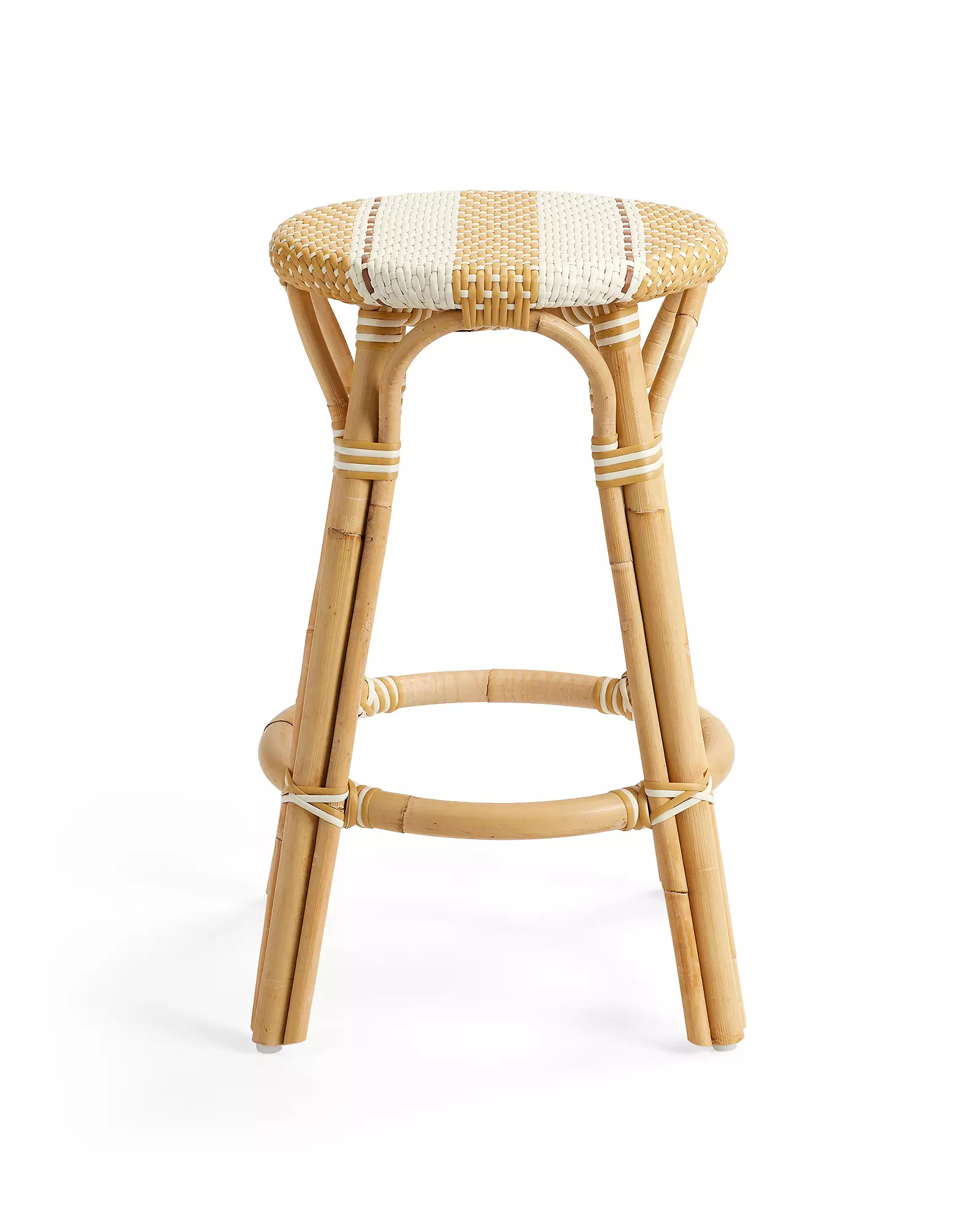 Riviera Rattan Bistro Stripe Backless Counter Stool | Serena and Lily
