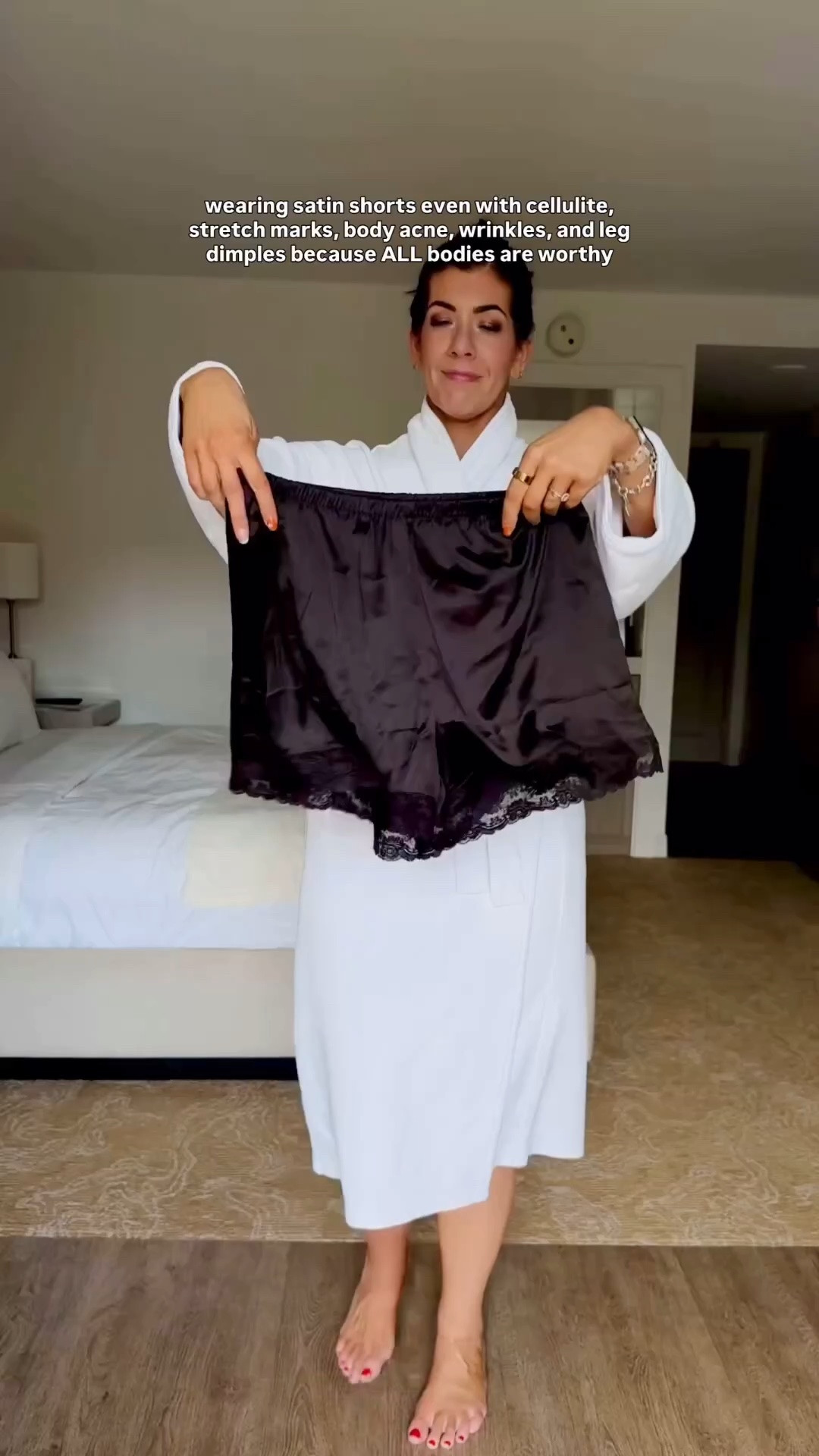 wearing satin shorts even with cellulite, stretch marks, body acne, wrinkles, and leg dimples because ALL bodies are worthy 

In a medium in all

#LTKMidsize #LTKTall #LTKOver40