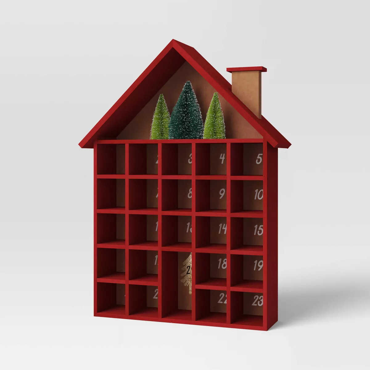 18" Wood House with Bottle Brush Trees Christmas Advent Calendar Red - Wondershop™ | Target