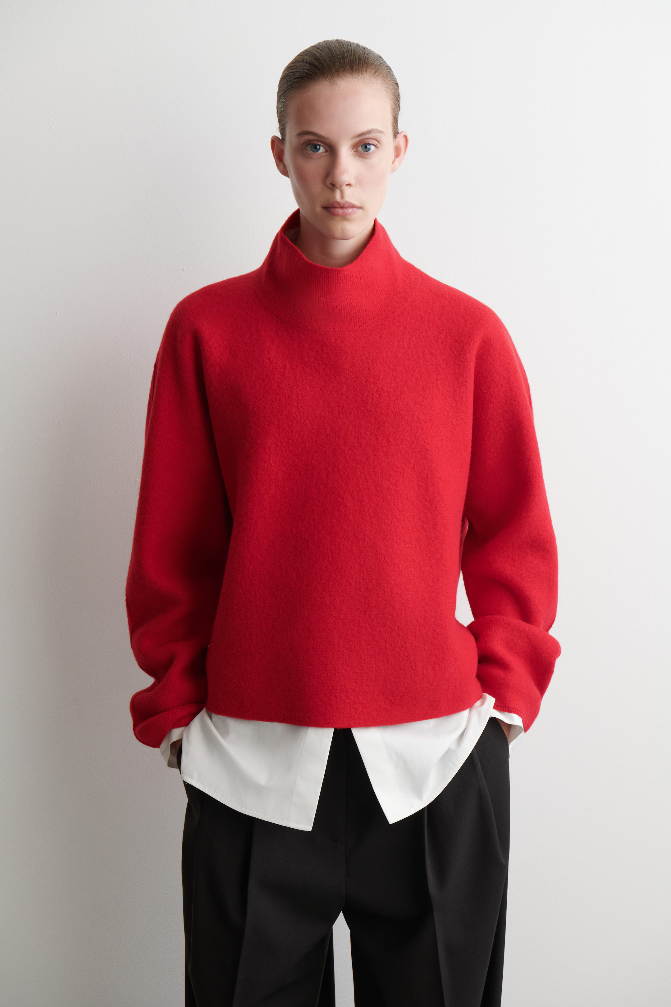 BOILED-WOOL FUNNEL-NECK SWEATER - RED | COS US | COS (US)