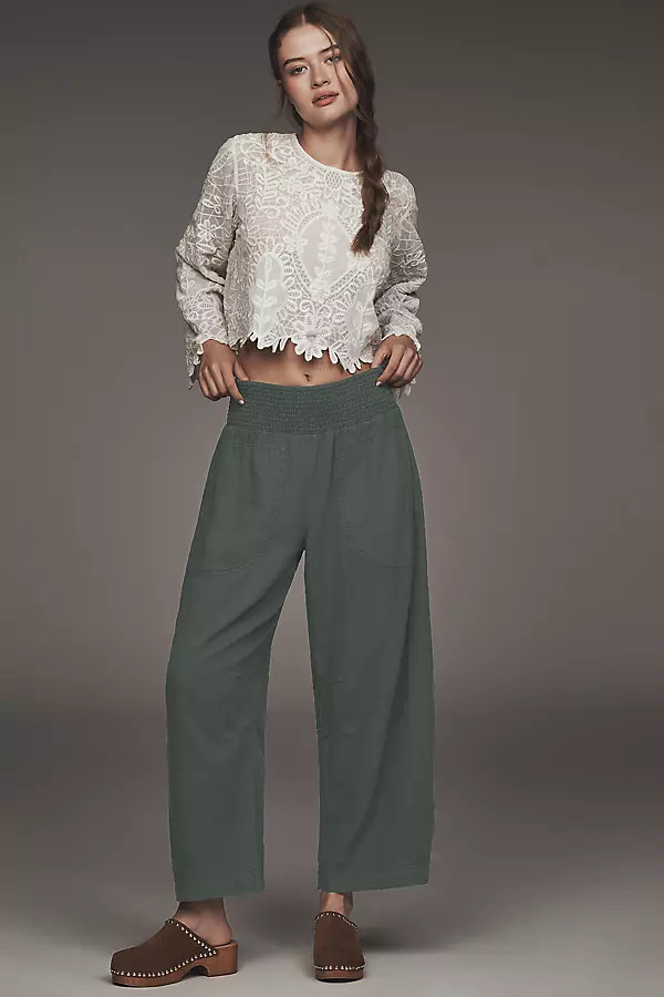 Reese Linen Blend Pull-On Barrel Pants by Pilcro | Anthropologie (US)