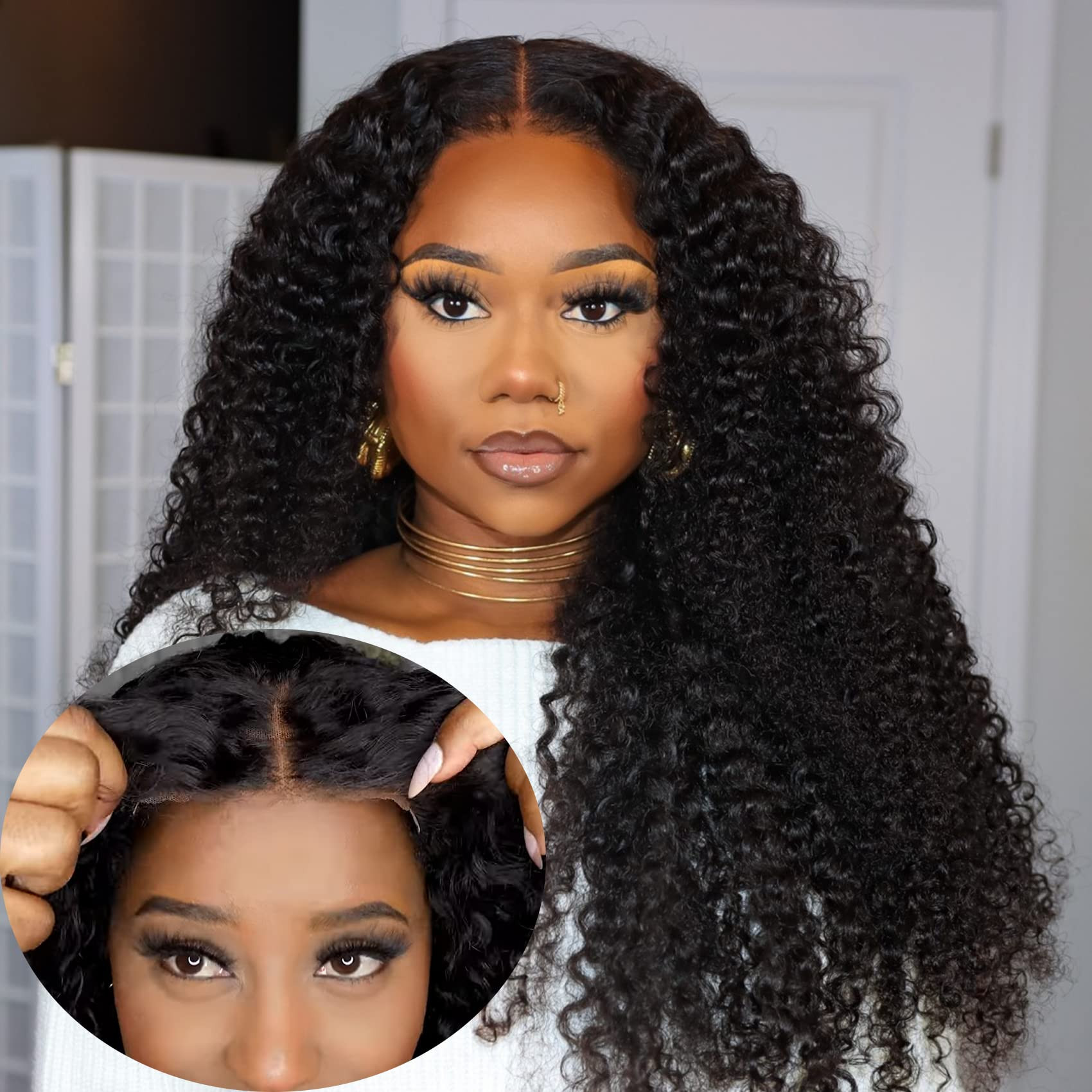 BLY Curly Glueless Wear and Go Pre Cut Lace Front Wigs Human Hair Pre Plucked Ready to Wear Wig f... | Amazon (US)