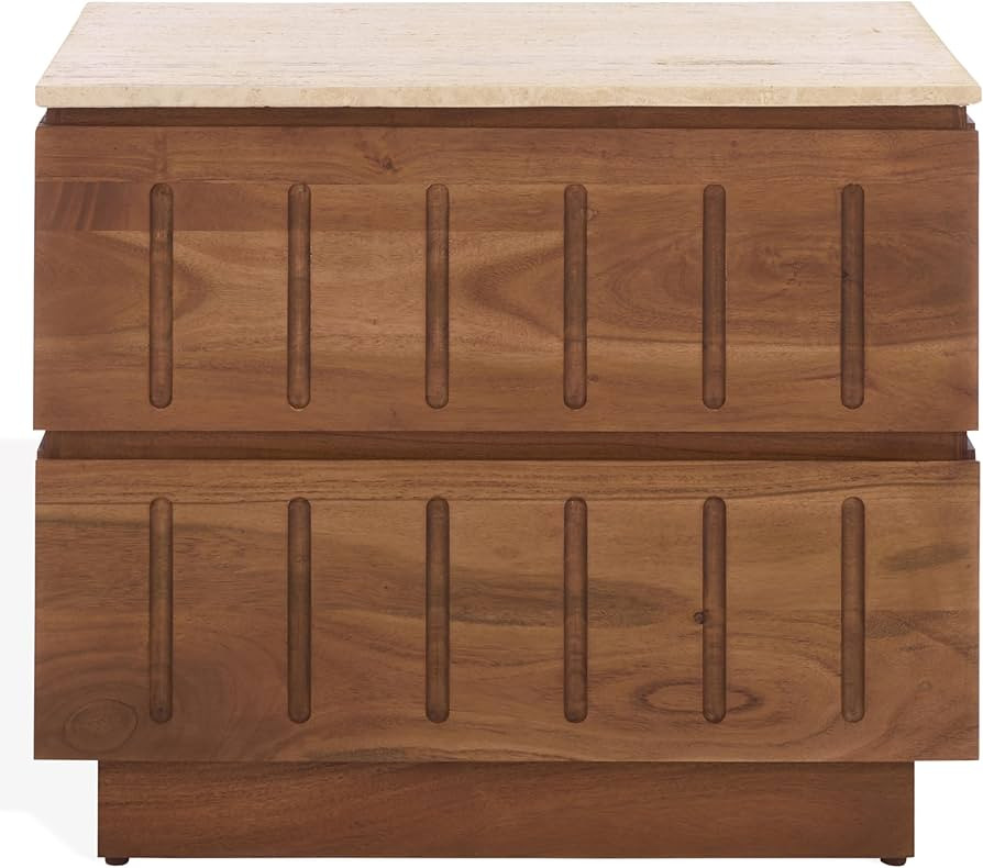 SAFAVIEH Couture Collection - Kaylissa Walnut & Travertine Top 2 Drawer Nightstand, Solid Wood Be... | Amazon (US)