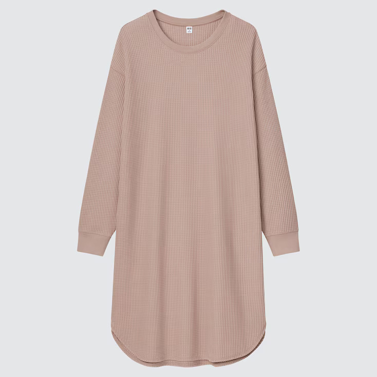 WOMEN WAFFLE CREW NECK LONG-SLEEVE DRESS | UNIQLO (US)