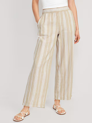 High-Waisted Striped Linen-Blend Wide-Leg Pants for Women | Old Navy (US)