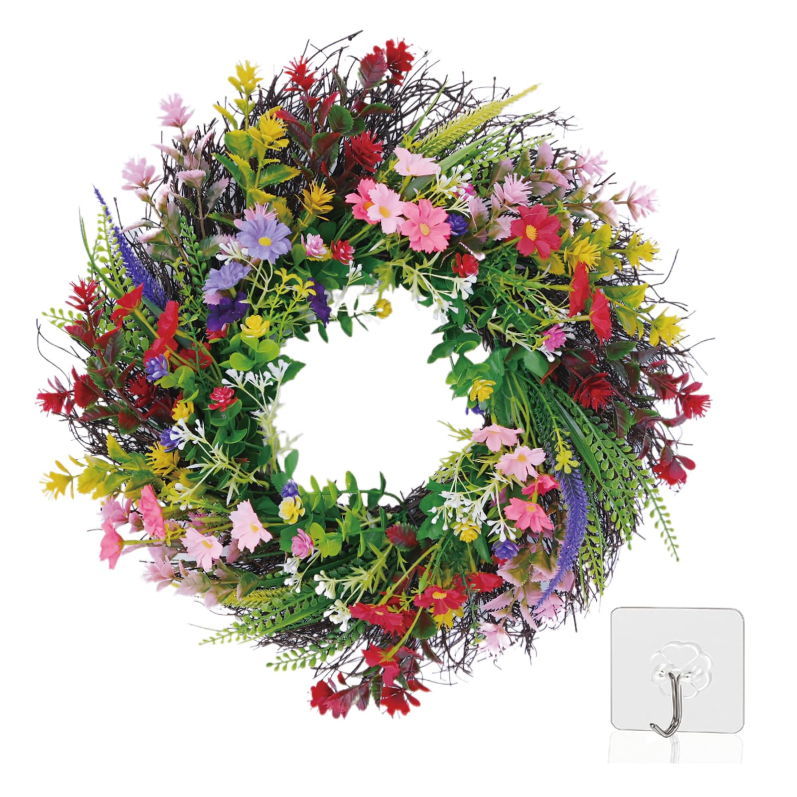 Daisy and Lavender Wildflower Spring and Summer Artificial Spring Wreath Silk Summer for Front Do... | Amazon (US)