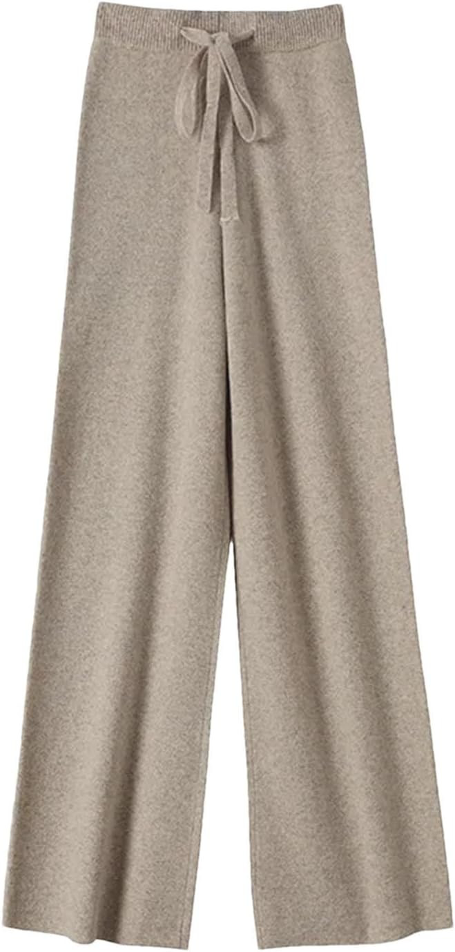Women 100% Merino Wool Pants Casual Loose Wide Leg Pants Winter Thicked Warm Knited Trousers | Amazon (US)