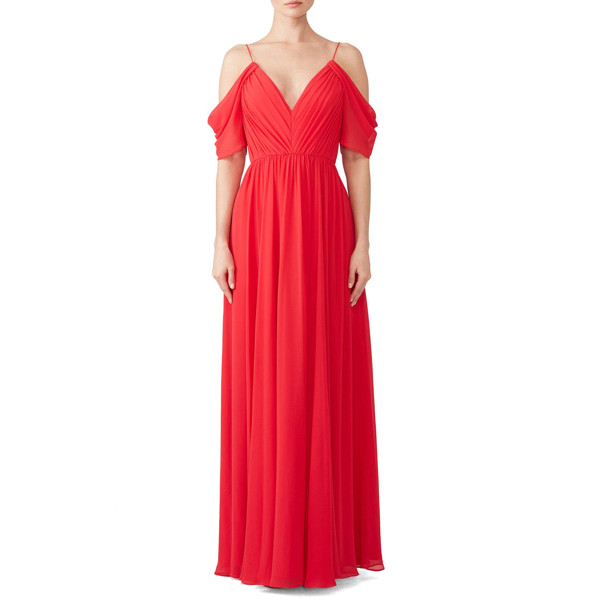 Badgley Mischka Red Cold Shoulder Gown red | Rent the Runway