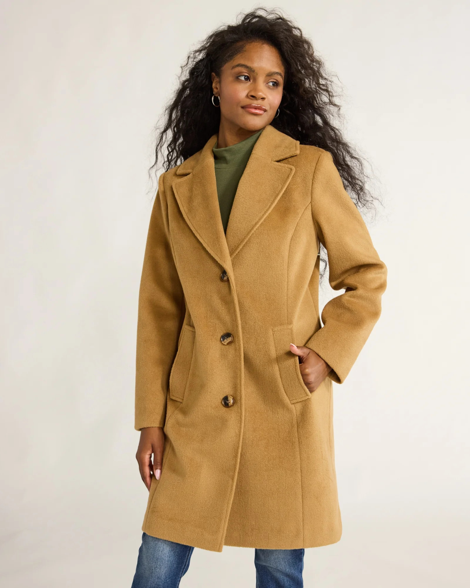 Time and Tru Women's and Women's Plus Faux Wool Solid Button Front Coat, Sizes XS-3X - Walmart.co... | Walmart (US)