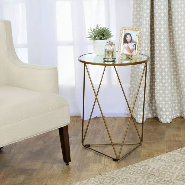 Ember Interiors Gold Metal Accent Table Triangle Base with Round Top - Walmart.com | Walmart (US)