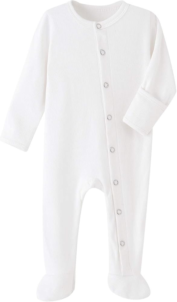 Teach Leanbh Baby Boys Girls Footed Pajamas with Mittens Cotton Long Sleeve Snap-up Romper Jumpsu... | Amazon (US)