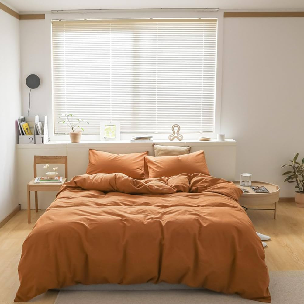 CLOTHKNOW Queen Pumpkin Comforter Set 3Pcs Burnt Orange Bedding Comforter Sets Terracotta Queen C... | Amazon (US)