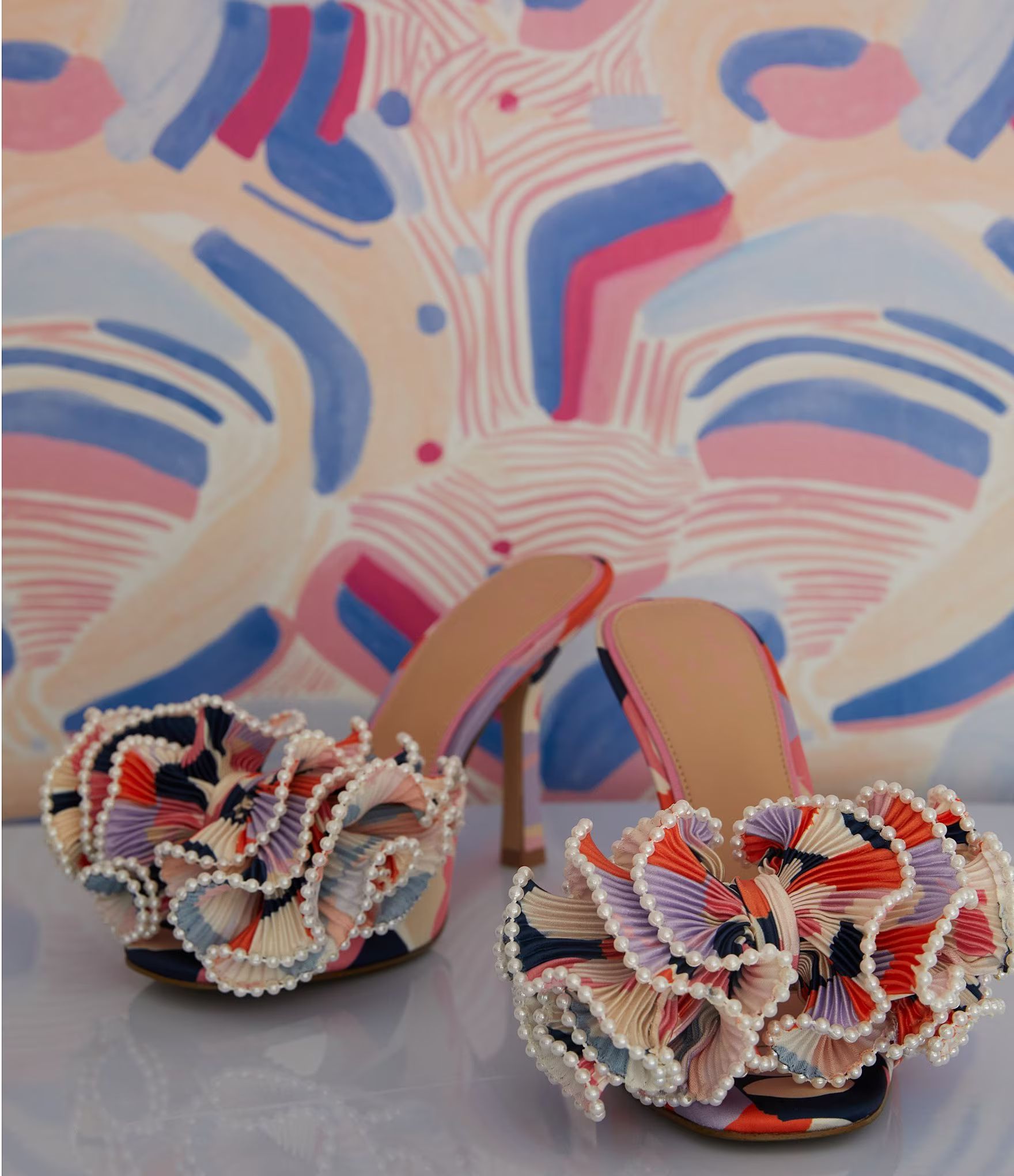 x Venita Aspen Harlow Printed Pleated Pearl Bow Dress Sandals | Dillard's