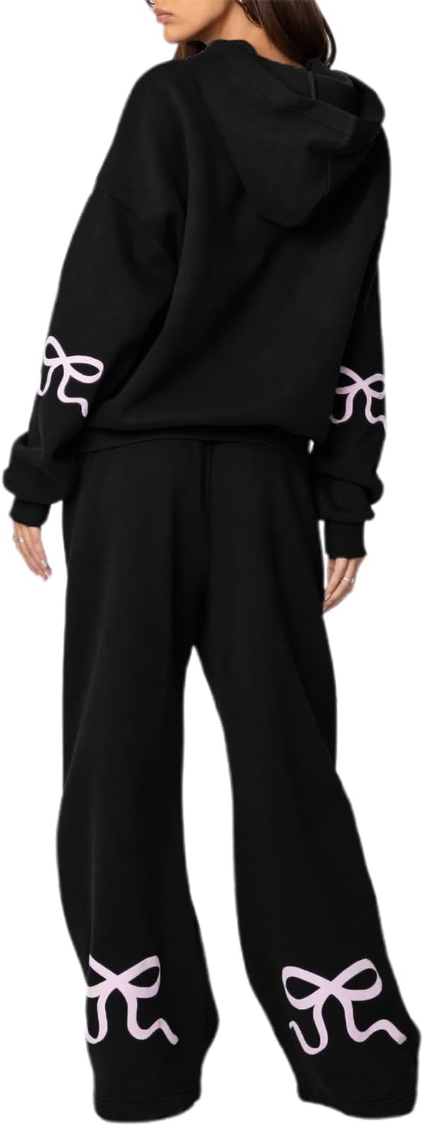 Bow Print Sweat Set for Women Two Piece Tracksuit Long Sleeve Oversized Hoodie Wide Leg Sweatpant... | Amazon (US)
