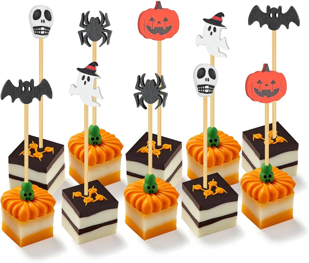 50 pcs Bamboo Halloween Picks Halloween Cupcake Toppers Toothpicks Decorations, Food Decor Cockta... | Amazon (US)