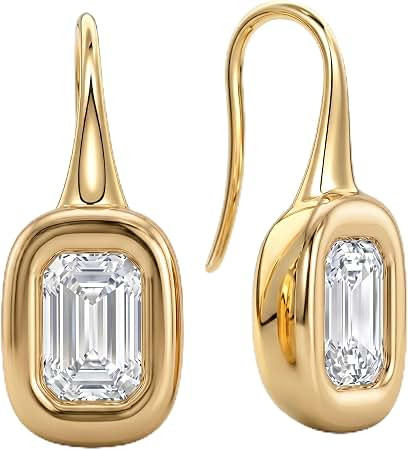 14K Gold & Silver Plated Trendy Bezel Set Cubic Zirconia Drop Earrings Minimalist Teardrop Hook Earrings for Women Diamond Crystal Charm Statement Teardrop Earrings Jewelry Gifts | Amazon (US)