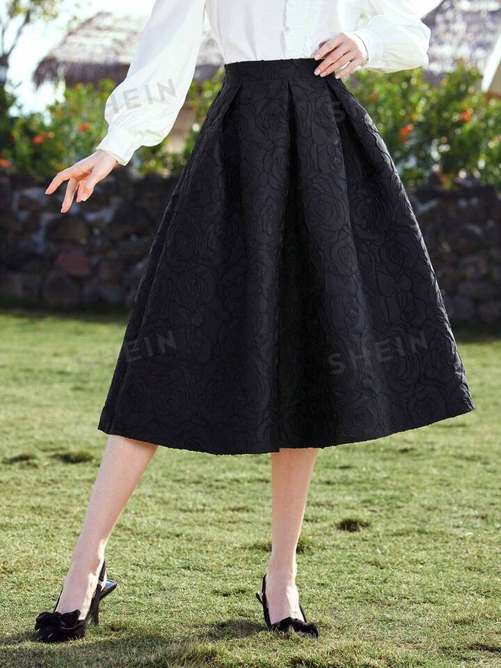 SHEIN DECDS Vintage Elegant Jacquard Fold Pleated Skirt Club Women Outfits Concert Summer Women L... | SHEIN