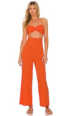 SNDYS x REVOLVE Boat Linen Jumpsuit in Tangerine from Revolve.com | Revolve Clothing (Global)