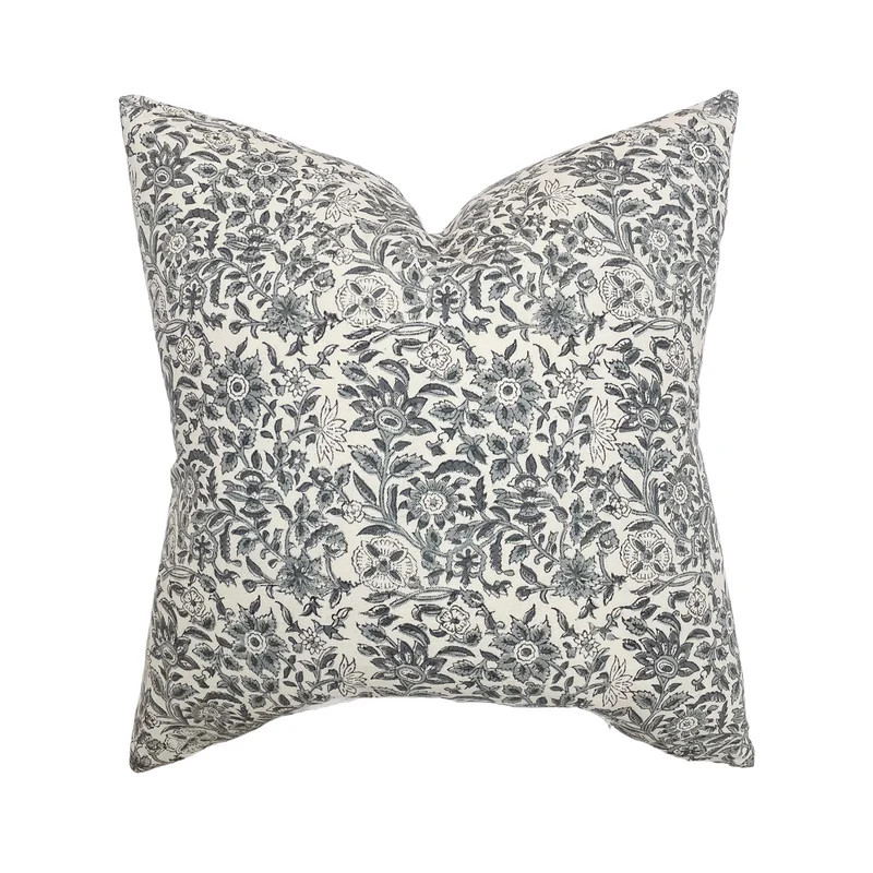 Harper | Floral Blue Handblock Pillow Cover | Linen and James