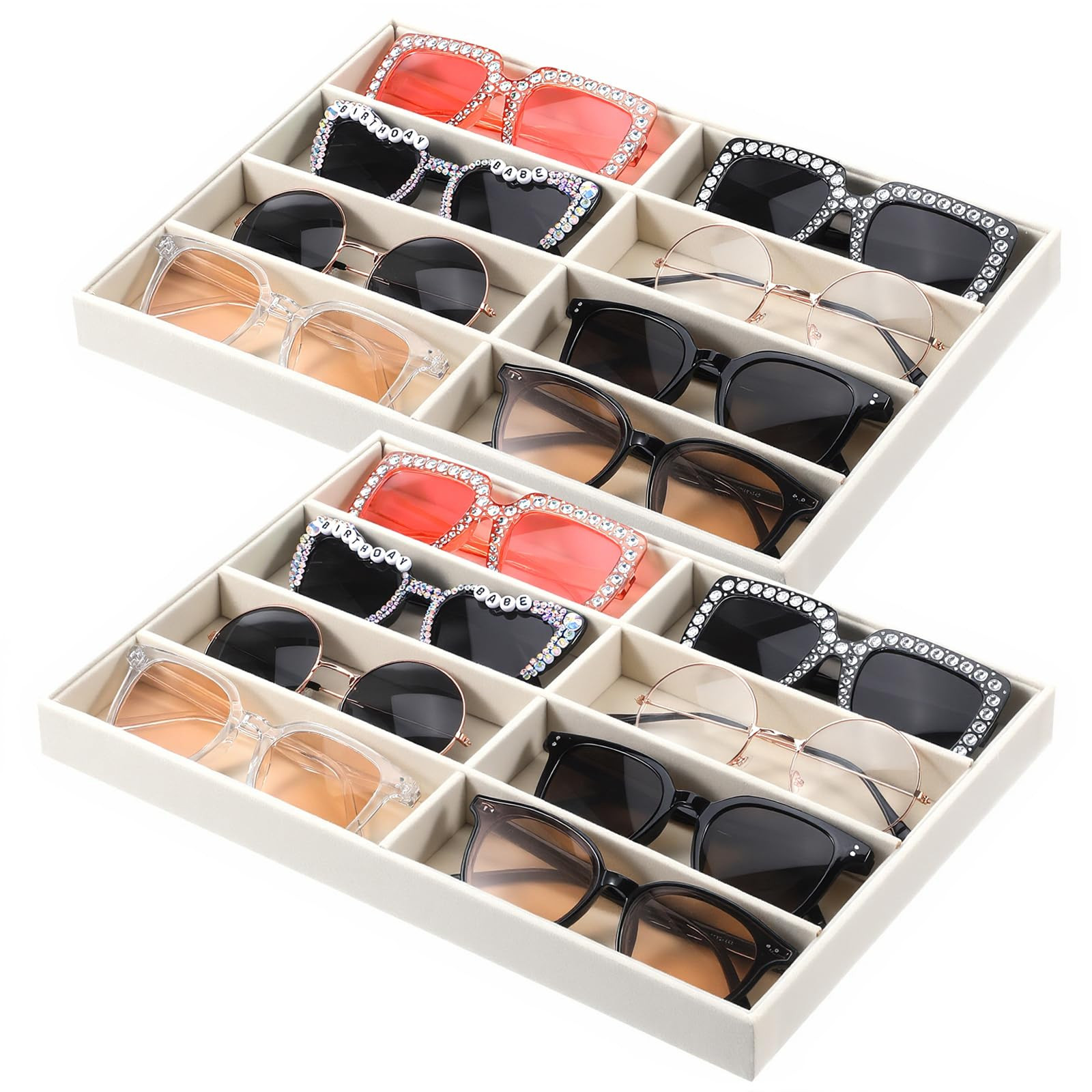 MAQUITA 2 Pcs Drawer Sunglass Organizer, Velvet Sunglass Display Tray, Scratch-Free 8-Slot Sungla... | Amazon (US)